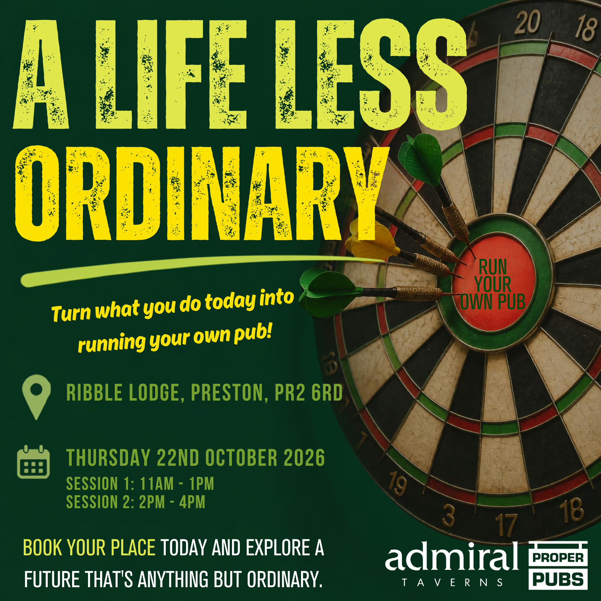 A Life Less Ordinary – Admiral Taverns recruitment event at Ribble Lodge, Preston, on Thursday 22 October 2026.